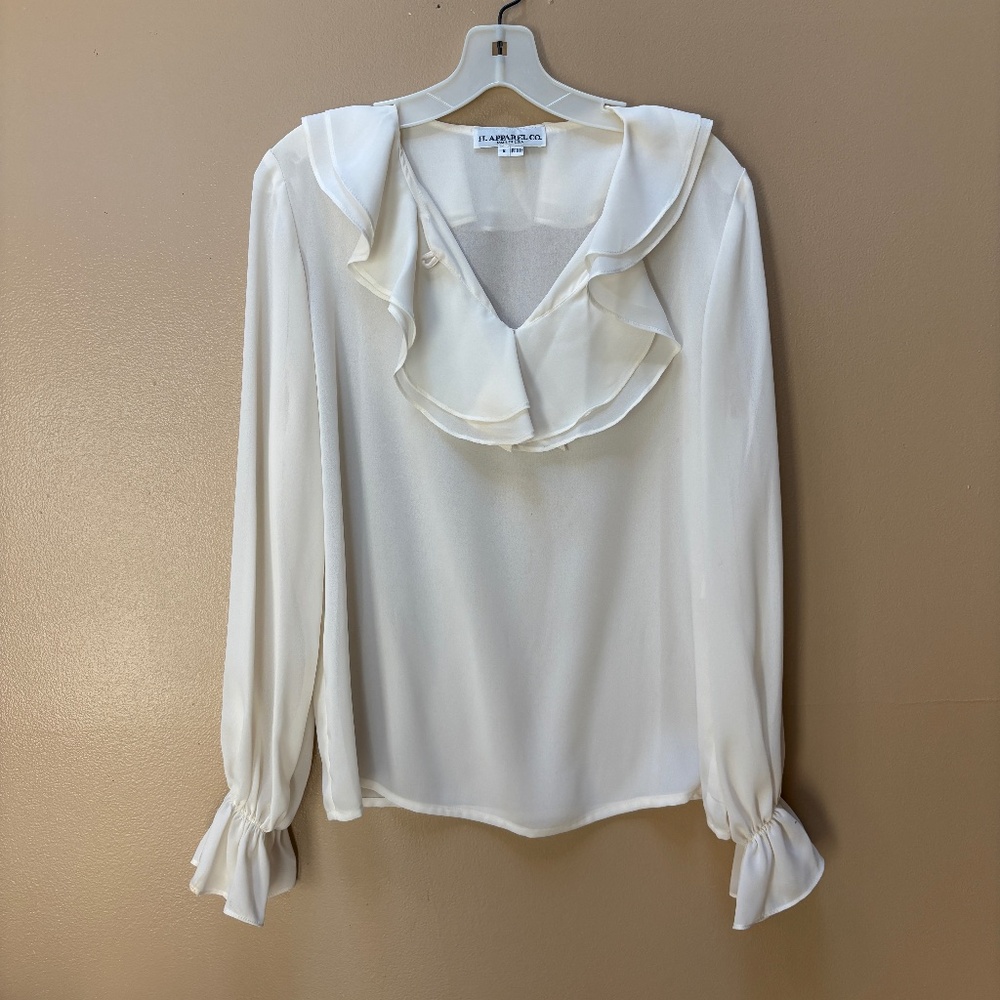 H. Apparel Cream Party Long Sleeve Ruffle Top Size SP